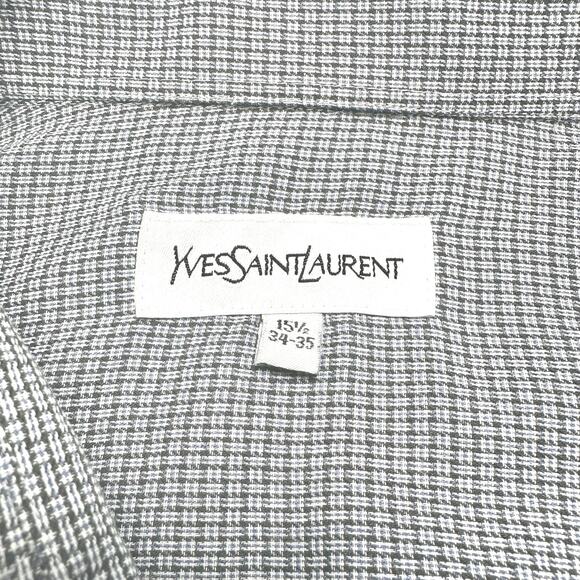 Yves Saint Laurent | Crosshatch Pattern Light Button Up Dress Shirt | Medium - Picture 9 of 13